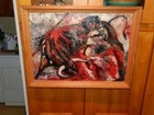 Original impressionism Oil Painting matador bullfight  Mid Century Modern Signed