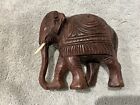 Vintage Hand Carved Wooden Elephant Figurine Wood With Tusks Lucky Statue Animal