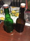 2 Large Grolsch Green   Brown Vintage Beer Bottles 12 Oz  With Swing Toggles