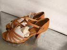 Dancepro Women Brown Strappy Ballroom Dance Heels Ankle Strap Suede Sole