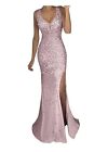 Women Us V-neck Sequin Prom Party Ball Gown Maxi Evening Bridesmaid Long Dress