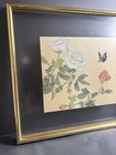 Vintage Asian Roses   Butterfly Art Print Framed Textured Paper