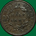 1833 Classic Head Half Cent Almost Uncirculated Au Coin  50419