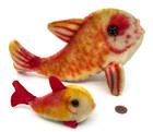 Steiff Flossy Gold Fish X 2 1960s Red Mohair 10cm 4in And 22cm 9in No Id Vtg
