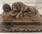 Rare Antique French Carved Wood Inkwell Lion Of Lucerne C1880