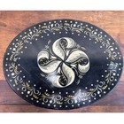 Vintage Oval Handled Metal Sewing Basket Biscuit Cookie Tin Canister Black 11 