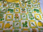 Vintage Baby Toddler Quilt Blanket W yellow   Green Puppy Kitty Duck Turtle 