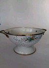 Enameled Colander strainer With Brass Handles Beautiful Floral Pattern 