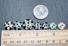 7 Antique Round Two Hole Stencil Buttons   Black  Green  Orange I324