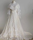 Vintage Wedding Dresses Boho V-neck Tiered Lace Ruffle Sweep Train Bridal Gowns