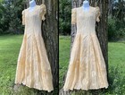 Vtg 20s 30s Button Back Semi Sheer Flocked Roses Garden Party Dress As Is M L