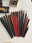 Vintage Lot Of Calligraphy Pens  Obliques  Boxed Nibs 2 Bottles Ink Brushes