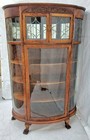 Victorian Oak Bowed Curved Glass China Cabinet With Leaded Glass   Claw Feet