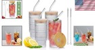 Glass Cups With Lids And Straws 16oz Set Of 4 Vintage Polka Dot Tumblers