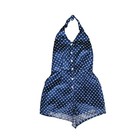 Vintage 70s Romper Polkadot Cotton Print Navy Blue White Halter Top Sz Large