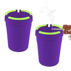 2pcs Glow In The Dark Car Ashtray With Lid  Portable Self-extinguishing Purple