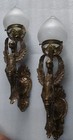 Vintage Art Nouveau Deco Brass Lion Mermaid Wall Sconce Star Glass Lamp     1 Pc