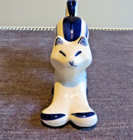 Vintage Ussr Blue And White Stretching Cat Figurine