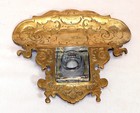 Antique Victorian Solid Brass Ink Well W pen Tray And Original Glass Ink Bottle