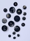 18 Antique vintage Black Glass Buttons Czech Gold silver Gilt 3 8 - 7 8   