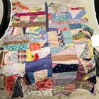 Vintage Crazy Quilt Patchwork 75  X 65  Handmade 1950s 1960s Mid Century Vtg