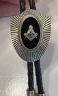 Vintage Masonic Bolo Tie Silver Color W Black Rope Cord