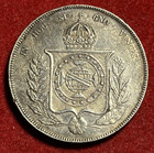 Brazil 1000 Reis 1866 Silver Coin Km 469 T7420a