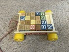 Vintage Playskool Abc   Numbers Wood Blocks W  Pull Wagon