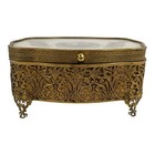 Antique Brass Vanity Casket Box Embossed Cameo Hinged Lid Velvet Lined Gold