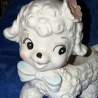 Vtg Napco Nursery Baby Lamb Planter Ceramic Pink Flower Toes Blue Bow C-7057