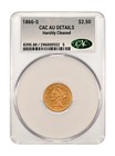 1866 S  2 50 Liberty Head Gold Quarter Eagle Cac Au Detail Harshly Cleaned