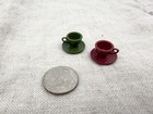 1 12 Scale Dollhouse Miniature Christmas Metal Red Green Teacups Mugs   Saucers