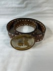 Vintage Hand Tooled Leather Belt With Nichol Silver Horse Rider Buckle 34   