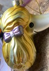 Blonde Poodle Plastic Christmas Ornament Purple Bow W  Green Spec On One Side