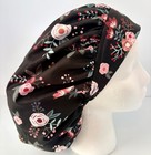 Floral On Black Print Size Large Medical Bouffant Scrub Cap Surgery Hat