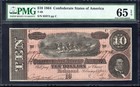 T-68 1864  10 Confederate Currency Pmg 65 Epq Civil War Note 65974