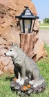 Woodlands Lone Gray Wolf Greetings Figurine Solar Led Light Lantern Welcome Lamp