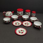 Wolverine Strawberries Tin Toy Childs Tea Pot Canisters Plates Cups 15 Piece Set