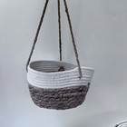 Set Of 3 Woven Hanging Baskets White Brown Cotton Rope Seagrass Boho Decor Read