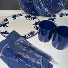 Vintage Pier 1 Picnic Dinner Plates Ming Blue Leaves Flowers Utensils Cups For 2