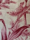 Antique French 19thc Botanical Bird Meadow Grasses Cotton Fabric  2  Red Cream