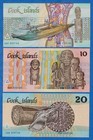 Cook Islands 1987 Matching Low Serial Set  3  10  20 P3a-5a  Unc Banknotes Shark