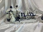 Vintage Blue And White Porcelain Horse Drawn Carriages