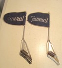 Vintage Funeral Flag Pair Clamp Hearse Procession Mortuary Signage Vehicle Signs