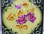 Antique Tile Majolica Rose Purple Art Nouveau England Floral Architecture  123