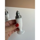 Vintage Hobnail Milk Glass Salt   Pepper Shakers   Footed Set Cottage Farmhouse