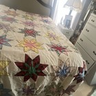 Handmade Queen Patchwork Quilt White multicolor Floral Star Applique Bedspread