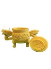 Vintage Chinese-style Carved Resin Lidded Urn incense W dragons   3 Claw Feet