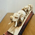 Vintage Elephants Family Of 8 Parade Bridge Carved Resin Sculpture Figurine Wood