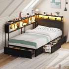 Corner Twin Bed Frame With 3 Storage Drawers  Bed Frame With Led   Charging